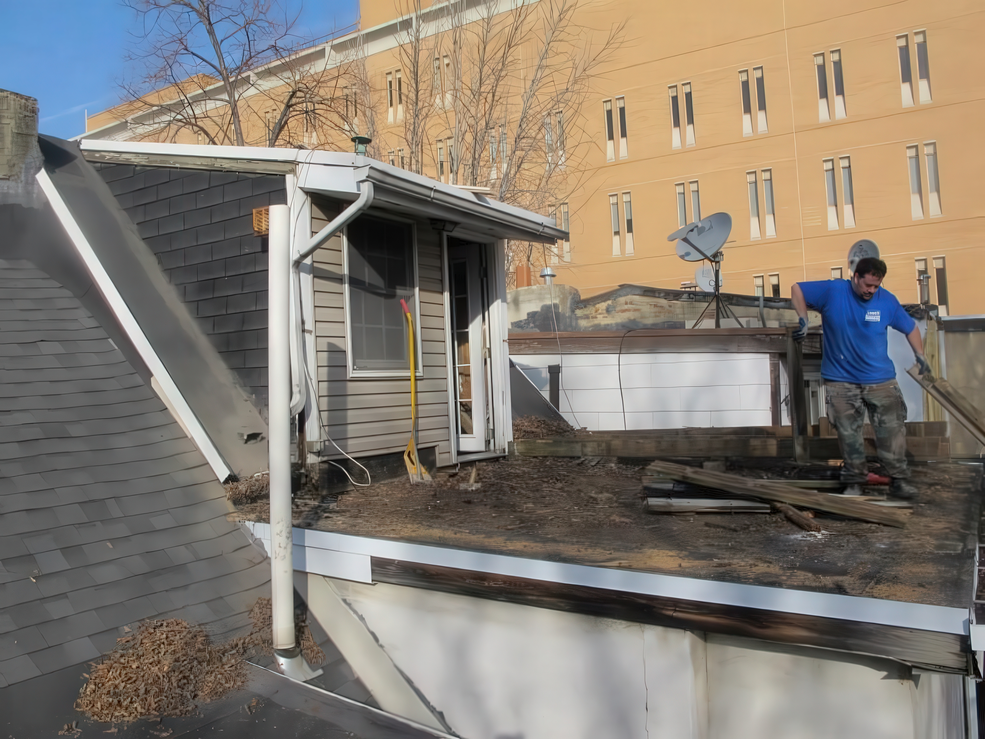 Rooftop work in progress during the renovation