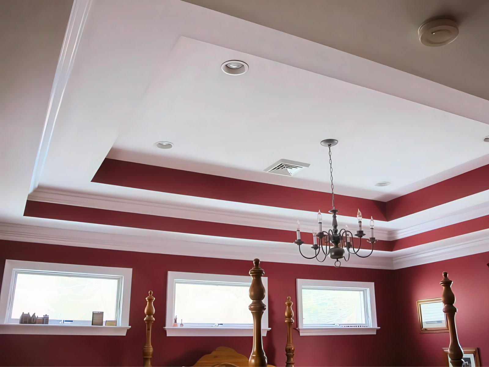 Master bedroom with custom tray ceiling and crown molding detail