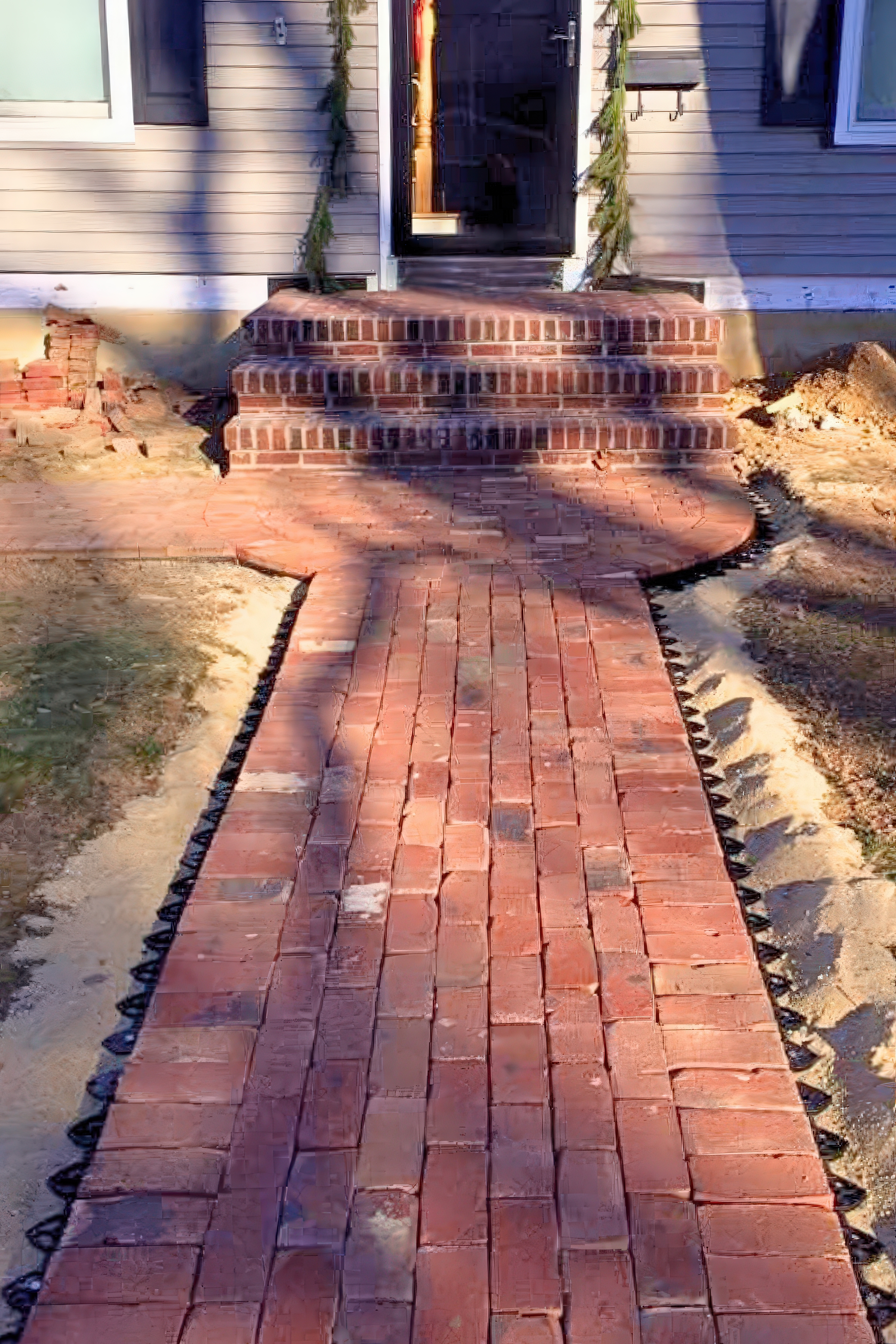 Walkway and entry steps from side angle, showing the full path