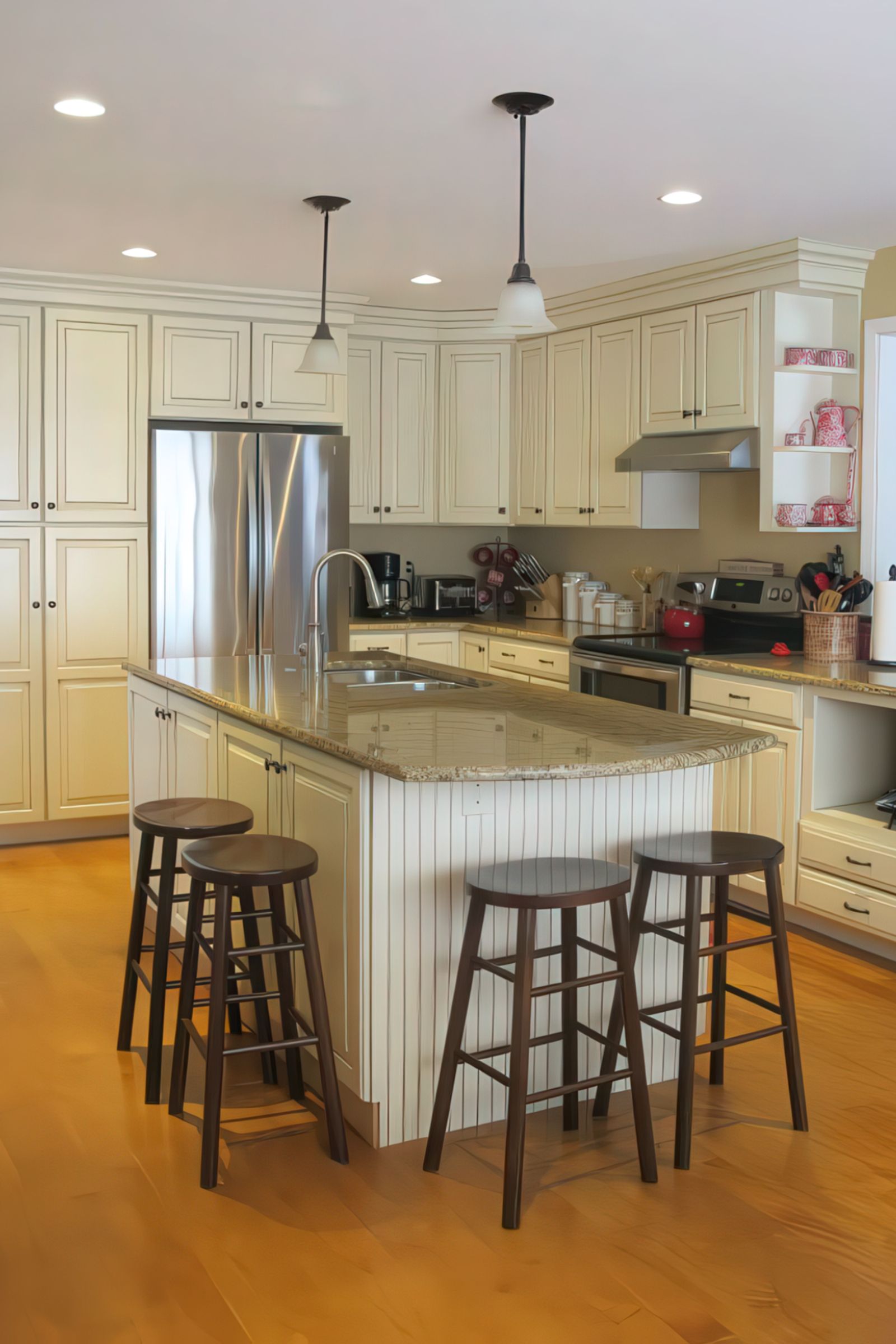 Kitchen island seating area in the Langhorne remodel